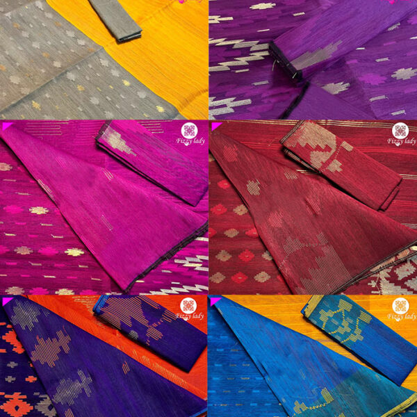 Handloom Half Silk Saree with Jamdani Border & Zari Work