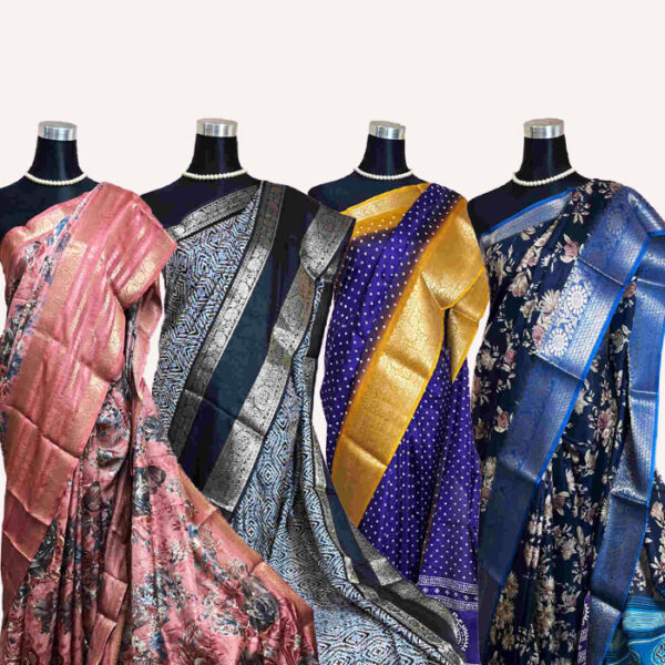 Dola Silk Saree with Heavy Floral Print and Zari Border